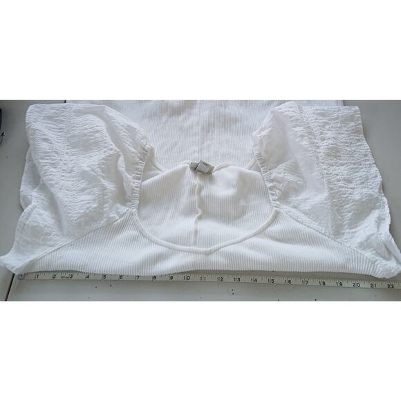 Ava & Viv White Puff Sleeve Ribbed Top Womens 1X Vacation Minimalist Coastal - Picture 7 of 9